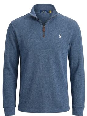 Polo by Ralph Lauren Blue Heather Half-Zip Pullover Size XL With Leather Accents